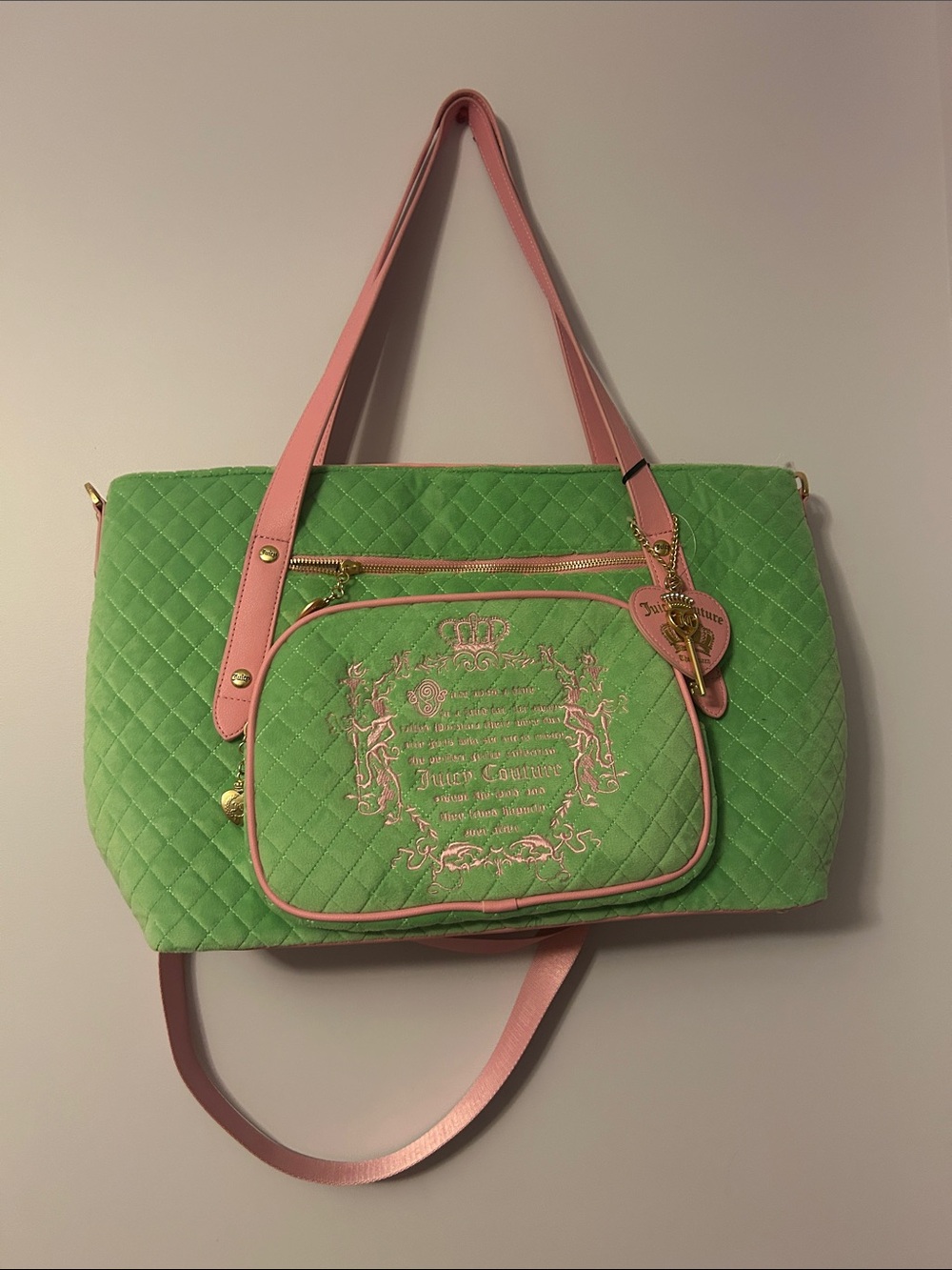Juicy Couture Pink and Green Quilted Tote Once upon a time
